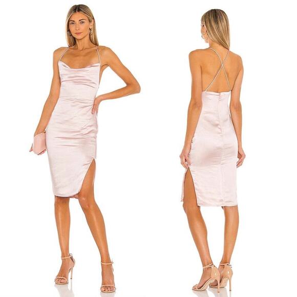 Superdown Billie Drape Midi Dress Satin Pink Slip Criss Cross Back Sz XS‎ - Picture 2 of 14